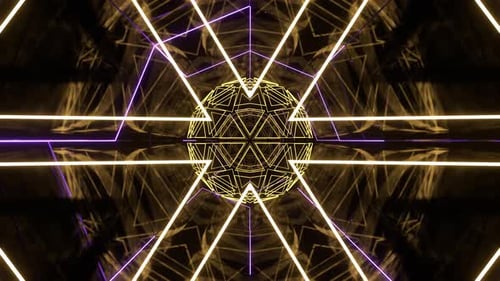 Yellow And Purple Abstract Tunnel With Neon Geometric Core Background Vj Loop In 4K