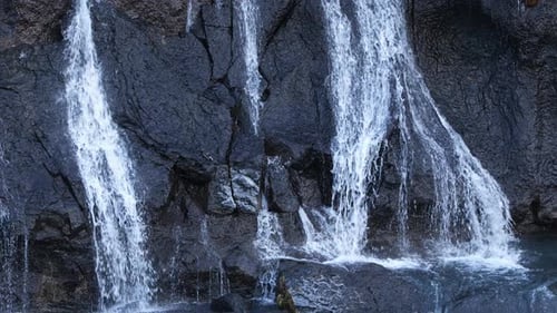 Waterfall Mountain River Flowing Through Stone Boulders Clear Stream Iceland