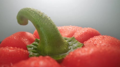 Close-Up of Red Pepper with Water Droplets