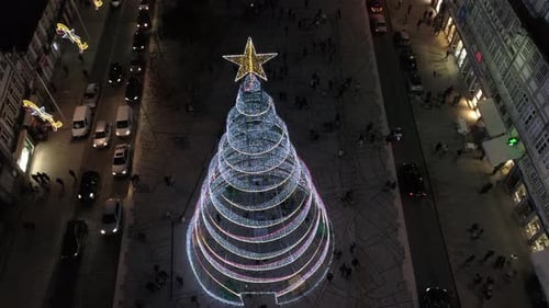 Christmas Tree in the City Center at Winter Night
