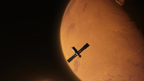 Artificial satellite in orbit planet Mars