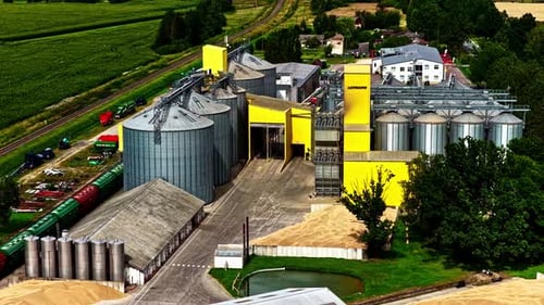 Wheat and corn processing industrial plant. Aerial view
