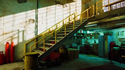 Workshop Room With Staircase and Fire Extinguisher