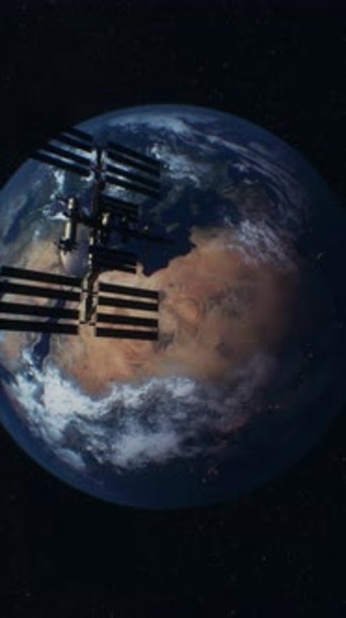 Internationale Raumstation im Weltraum über der Erdumlaufbahn des Planeten