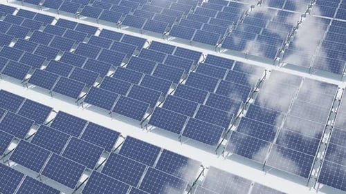 Field covered with solar panels. Green energy. 3d render