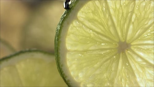 Refreshing Lime Slices with Droplet Macro Shot
