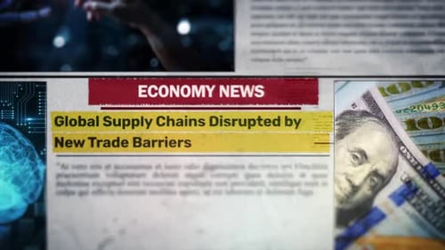 Les chaînes d'approvisionnement mondiales perturbées par de nouvelles barrières commerciales, titres de journaux liés à l'économie Style 02