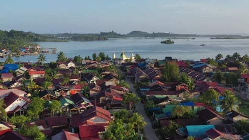 AH - Aerial View of Small Coastal Village