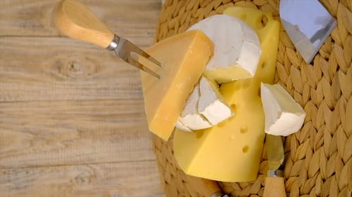Cheese Still Life with Utensils Close Up