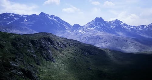 Majestic Mountain Range Flyover Animation with Green Slopes