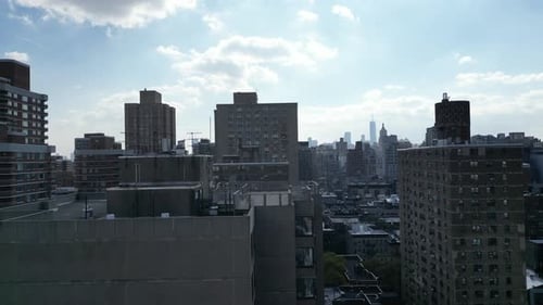 Captivating rise shot showcasing the ascent of New York City's impressive buildings, from the energe