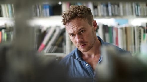 Adult student in library