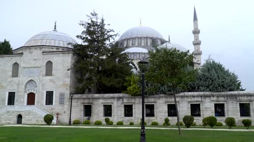 Dolly Panning Shot of Suleiman Mosque in Istanbul, Turkey