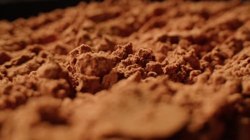 Cocoa Powder Texture on Wooden Background Spoon with Aromatic Coffee Cacao Chocolate Macro Close Up