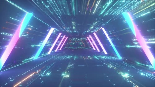Fond de navette tunnel de technologie Cyberpunk Neon 4K