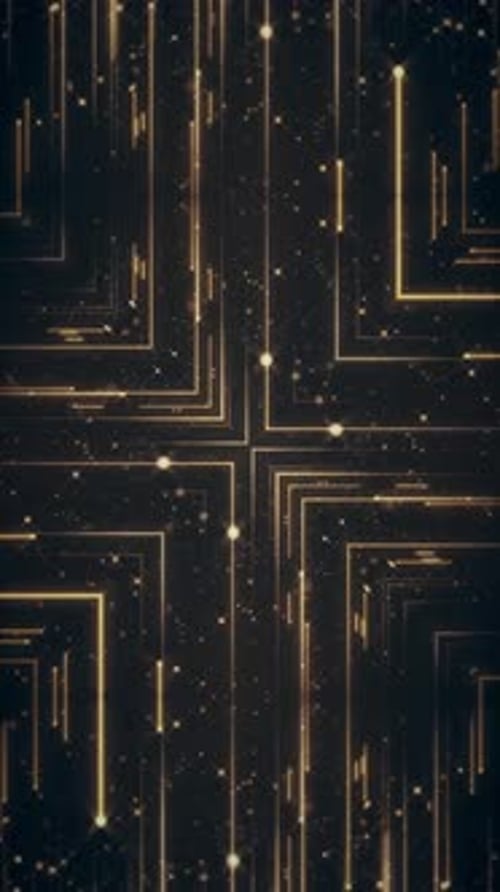 Futuristic Golden Data Lines Vertical Loop Background