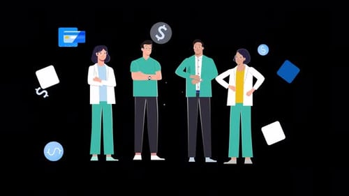 Flat Design Animated Business Team with Finance Icons