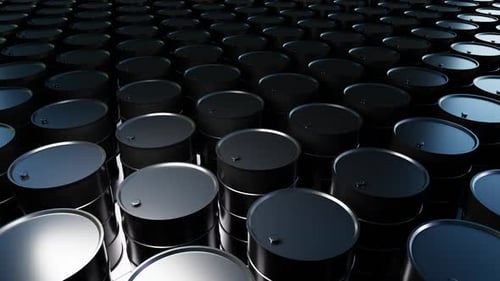 Dark Reflective Oil Barrels Seamless Loop Industrial Background