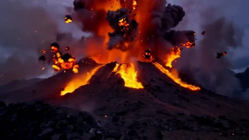 Dramatisch Vulkanausbruch und Fluss geschmolzener Lava