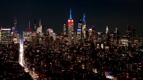 Night View of Downtown New York At Manhattan In New York United States.