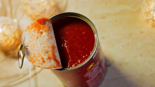 Close Up Shot of Canned Tomato Sauce
