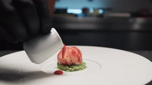 Delicious Meal Preparation by a Chef in a Kitchen