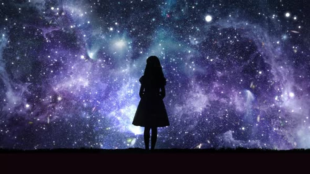 Silhouette Gazing at Sparkling Cosmic Night Sky, Backgrounds Motion ...