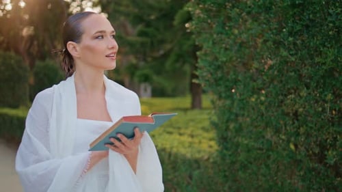 Carefree Girl Enjoy Book at Green Sunny Park Relaxed Woman Reading Novel