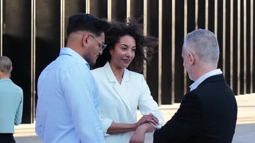 Business Woman Talking with Her Office Colleagues on a Work Meeting Group of Executive People