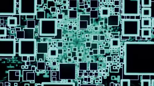 Lebendig leuchtendes Netzwerk aus umrissenen geometrischen Formen und rekursiven Mustern, perfekt für technische Zwecke