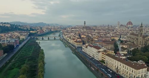 Aerial View of the Cityscape of Florence Italy Arno River in a City