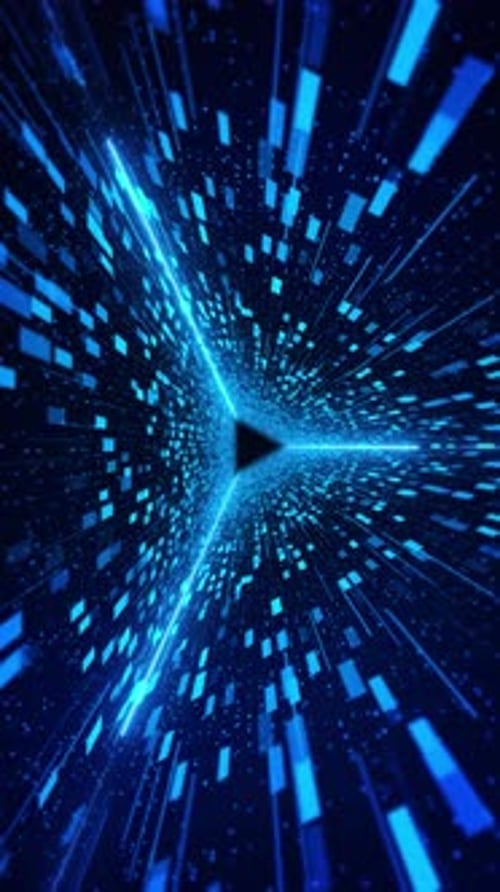 Hi-tech neon sci-fi tunnel. Trendy Hologram glow lines form pattern and construction in mirror tunne