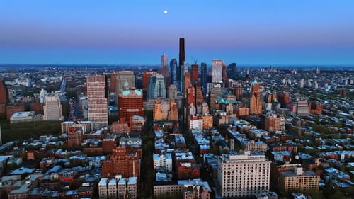 Building of Brooklyn Tower predominates in the scenery of New York.