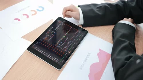 Business Trader Or Broker Investor In Formal Wear Working Analyst With Financial Stock Market Charts