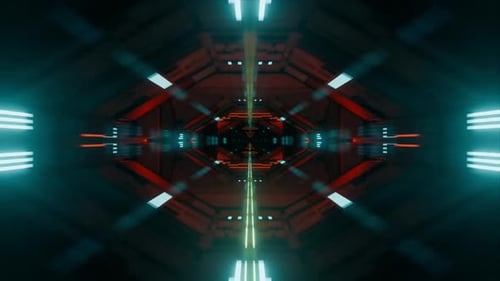 Futuristic Tunnel with Neon Lights and Endless Depth