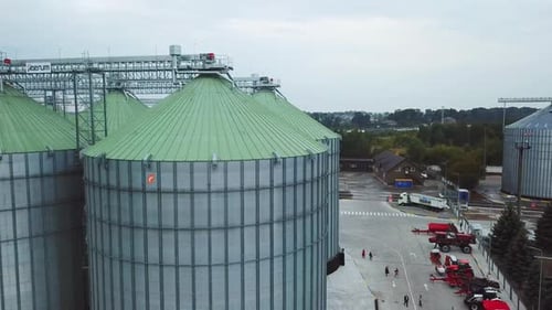 Aerial View of Agricultural Grain Silo Facility