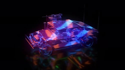 Futuristic Wireframe Military Vehicle Hologram Animation