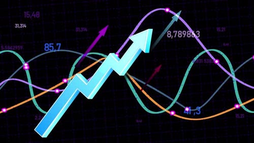 arrow rising, increase in value, stock exchange animation 4k on alpha channel