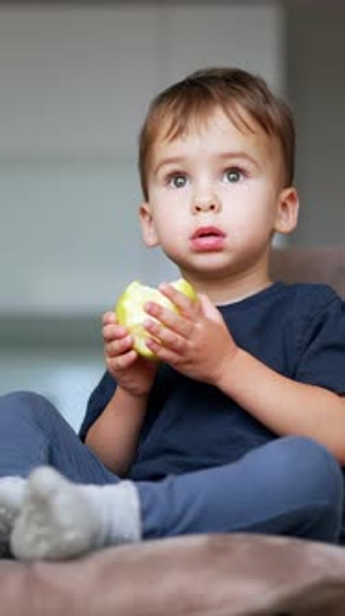 Little Boy Eating an Apple Inside