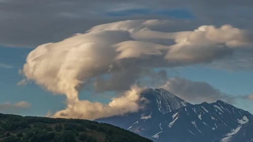 Lenticular Cloud Formation Over Volcano
