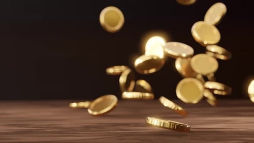 Golden Coins Falling and Piling Up 3D Animation