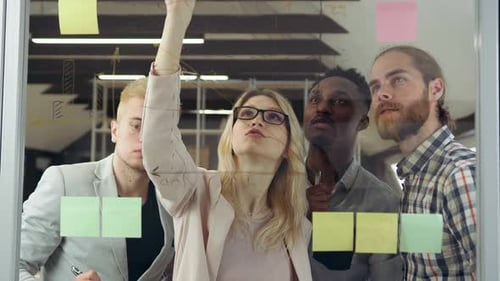 Team Brainstorms Together at See-Through Whiteboard