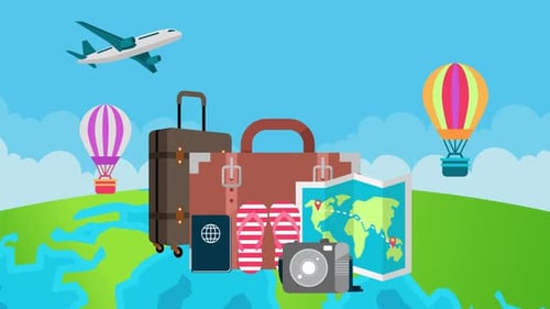 Flat Design Travel Vacation Elements Animated Illustration