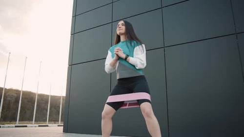 Woman Exercising Outdoors with Resistance Band