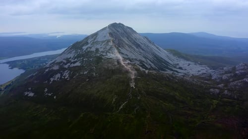 Mount Errigal, Derryveagh Mountains, Gortahork, County Donegal, Ireland, September 2021. Drone orbit