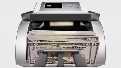 Modern 3D Money Counter Counting Fifty Dollar Bills Animation