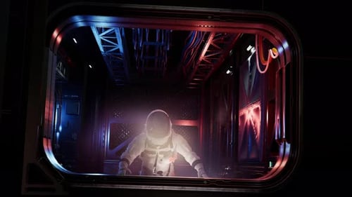 Astronaut in Spacesuit in Futuristic Space Station