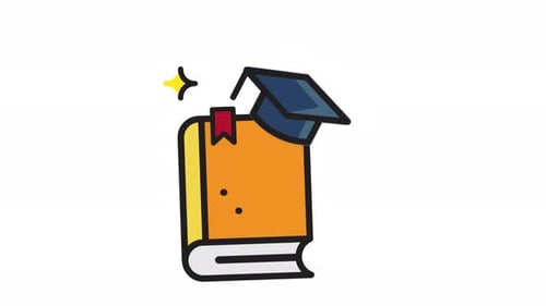 Cahier de fin d'études animé avec icône de toge. Vidéo en boucle fluide avec canal alpha sur fond transparent b