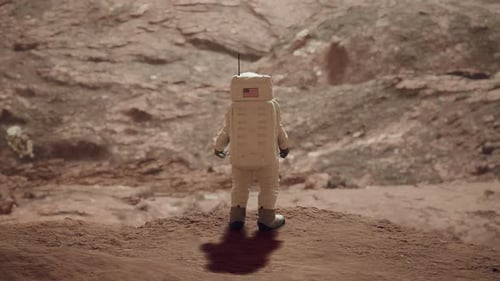 Astronaut Observes Vast Mars Landscape From Cliff Edge 1
