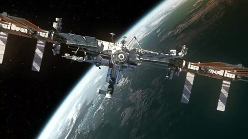 Space station orbiting Earth